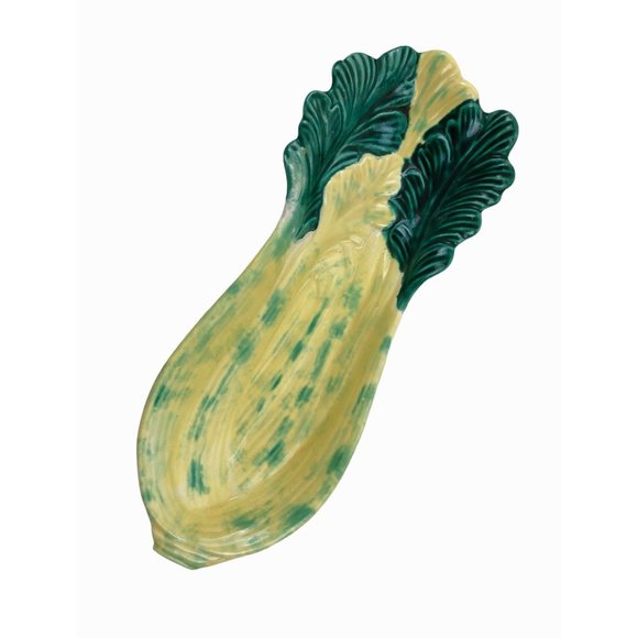 Vintage Celery Veggie Serving Dish Glazed Pottery Ceramic Painted Kitchen Decor - Picture 10 of 10